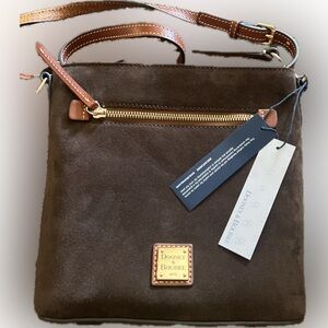 Dooney & Bourke Brown Messenger Bag with Leather Strap and Gold Zipper